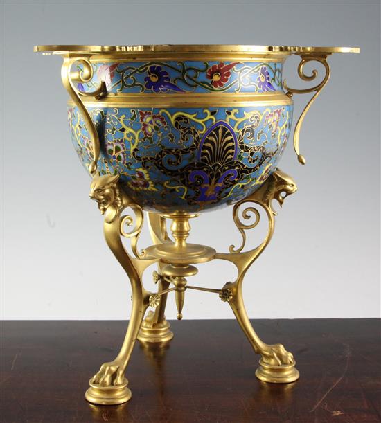 A 19th century French Grecian revival ormolu and champleve jardiniere, by F. Barbedienne, height 13in.